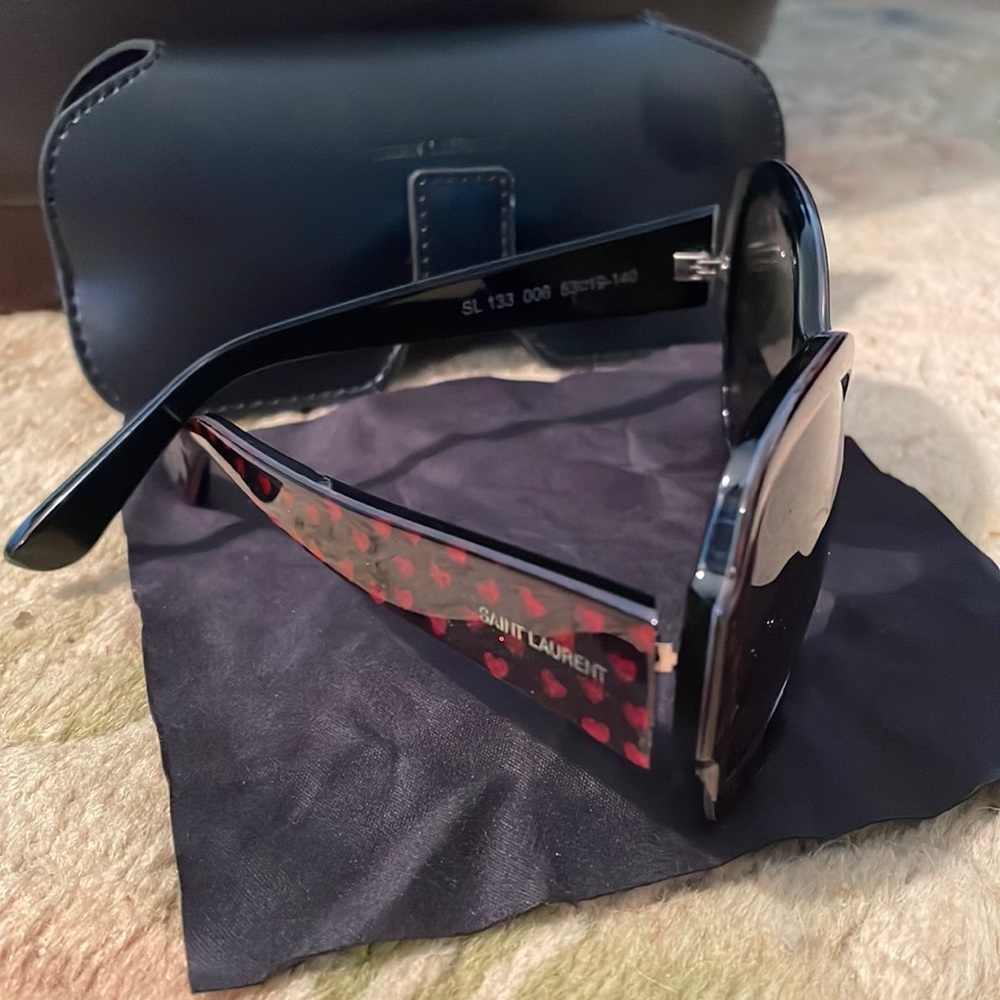 Saint Laurent Black Red Heart Sunglasses NWOT